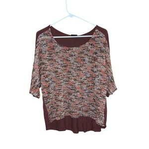 Womens Textured Knit Top Short Sleeve Lightweight Pullover‎ Blouse Burgundy